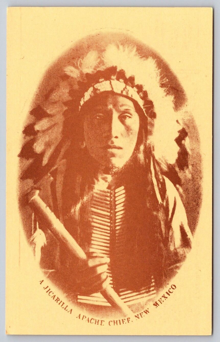 Antique Jicarilla Apache Chief Postcard NM Native American Grist IL Sepia Unused